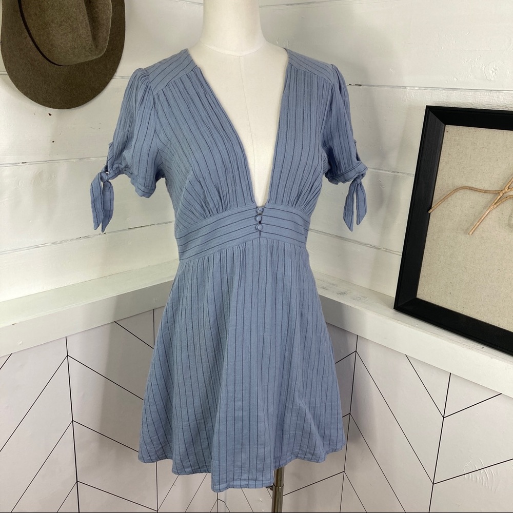 Lost + Wander Blue Striped Gauze Dress